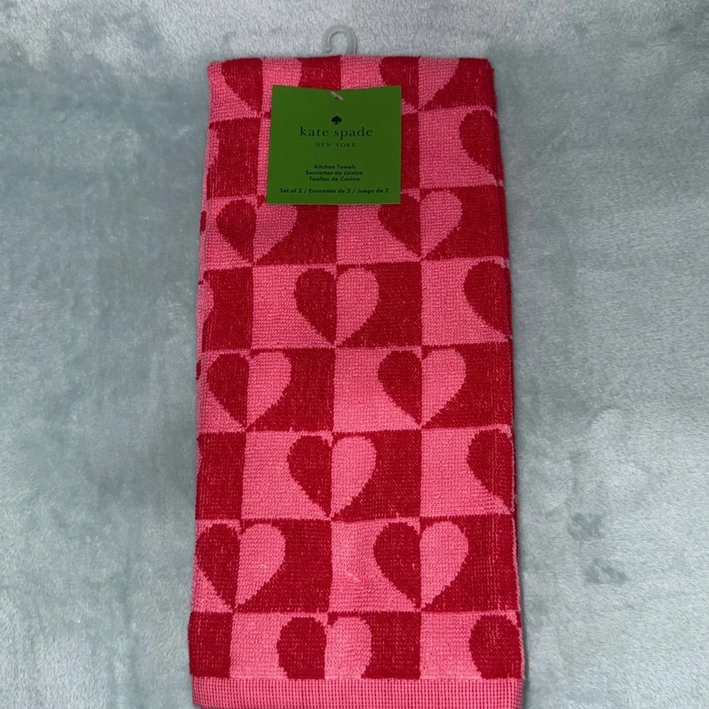 kate spade Pink and Red Heart Kitchen Towels